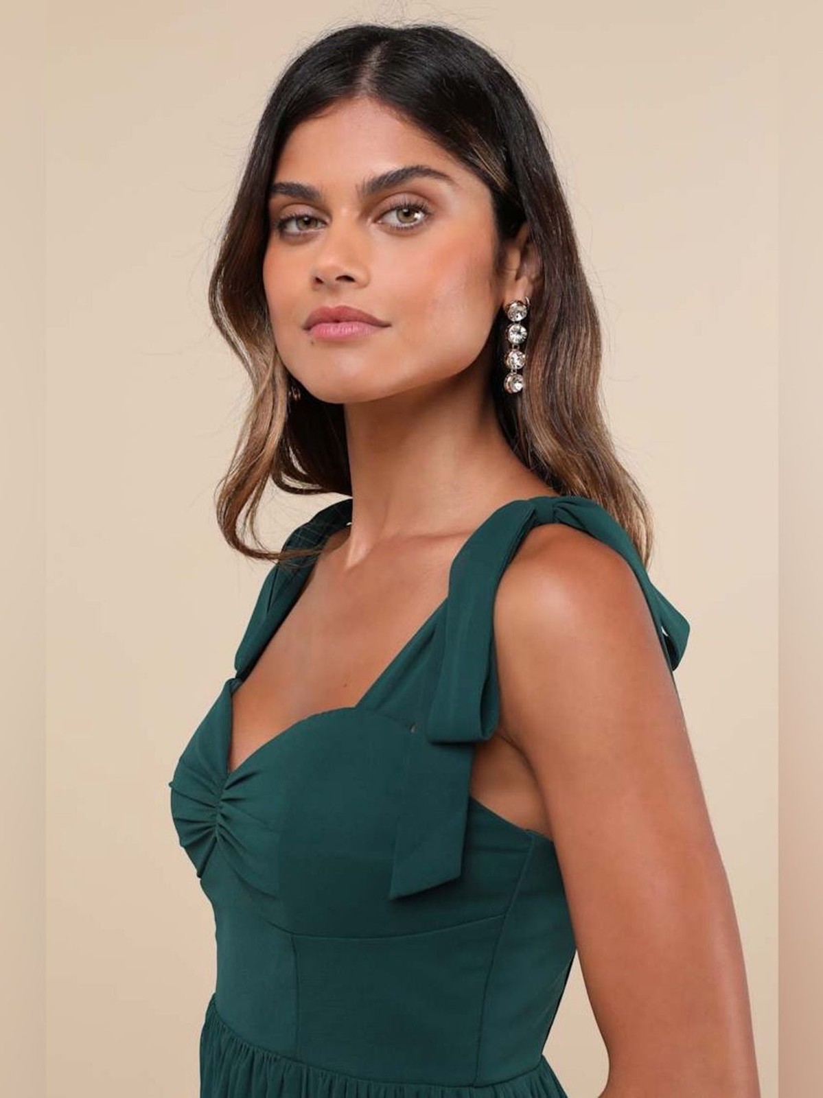 Lulus Radiant Charisma Emerald Chiffon Ruched Tie-Strap Maxi Dress Size XS NWT