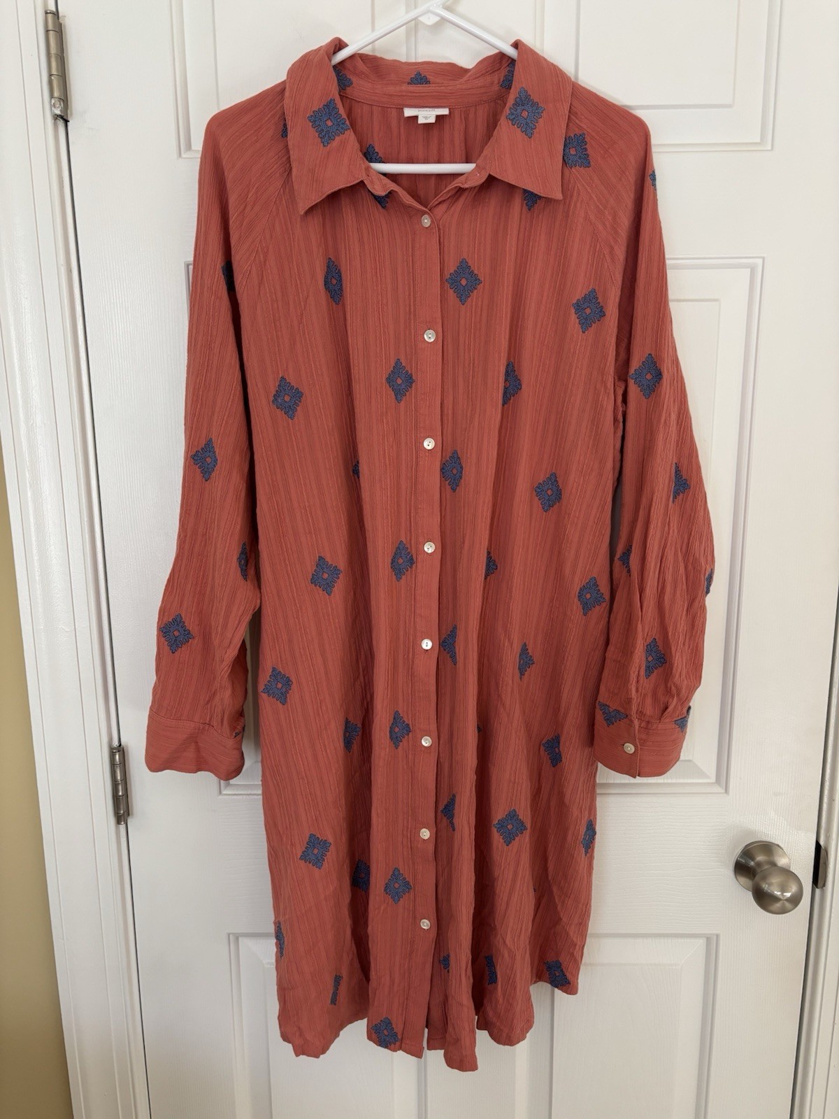 J.Jill Pure Jill Coral Embroidered Shirt Dress 2X 100% Cotton