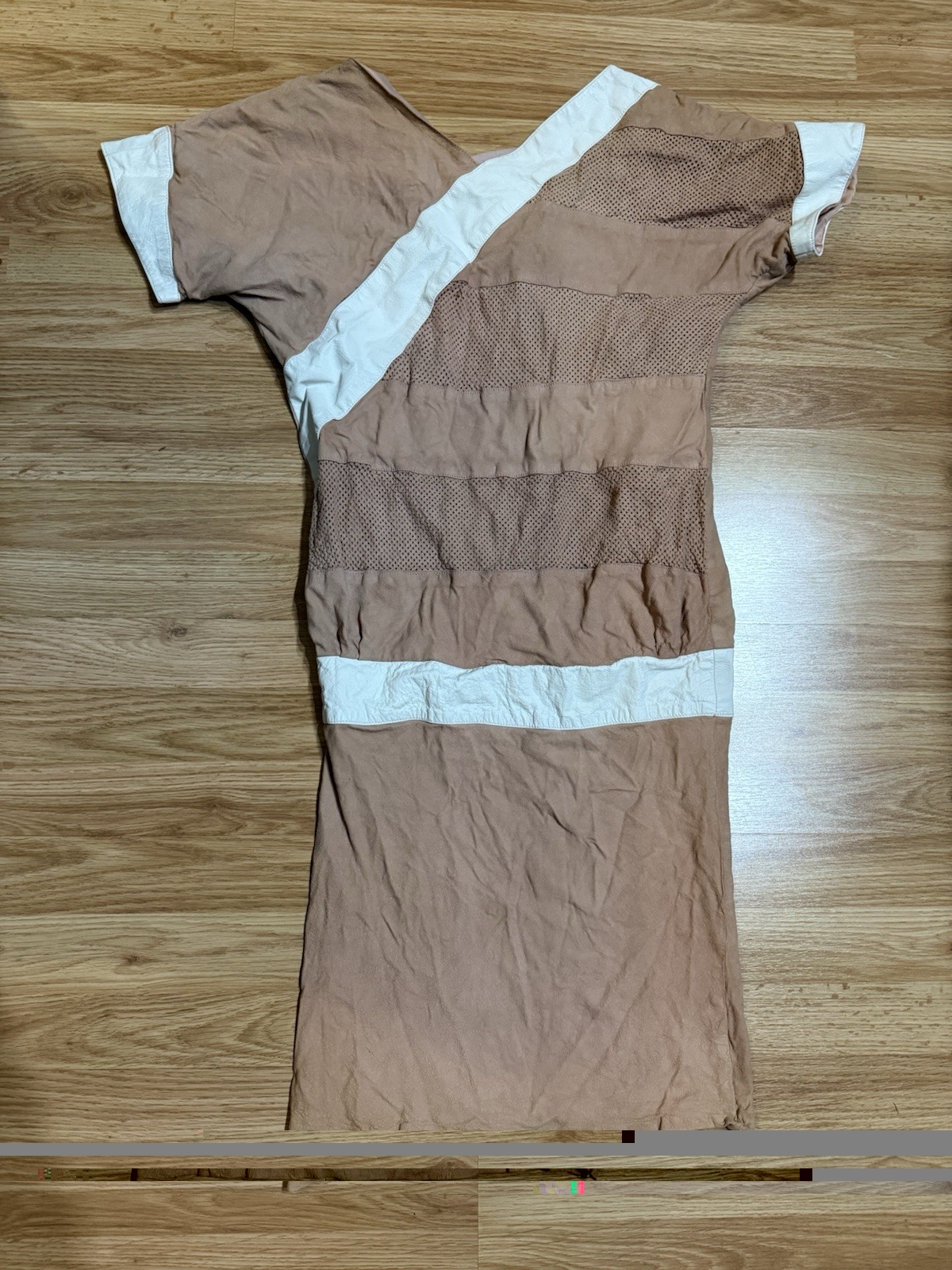 Vintage Small Erez Dress Colorblock Taupe And White Leather Mesh Panel