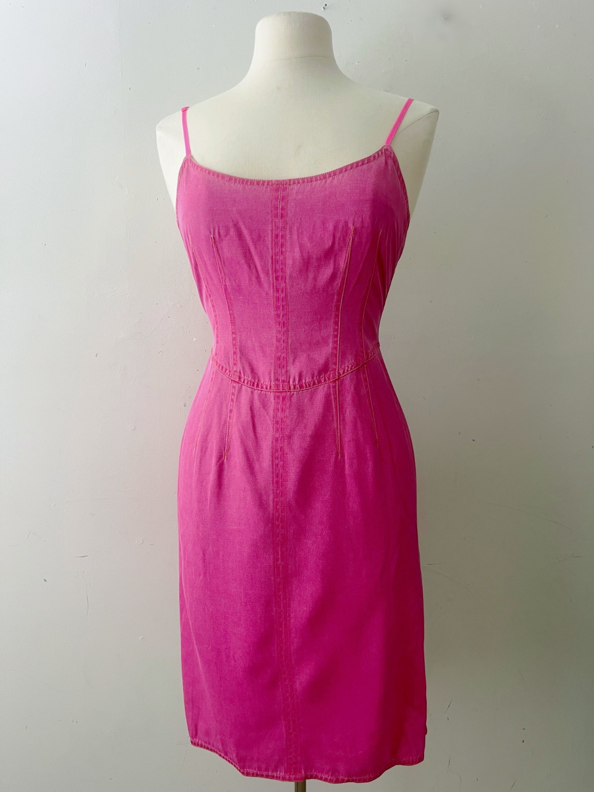 Tattoo Hot Pink Denim-Look Corset Sundress Vintage Y2K Made in France Small