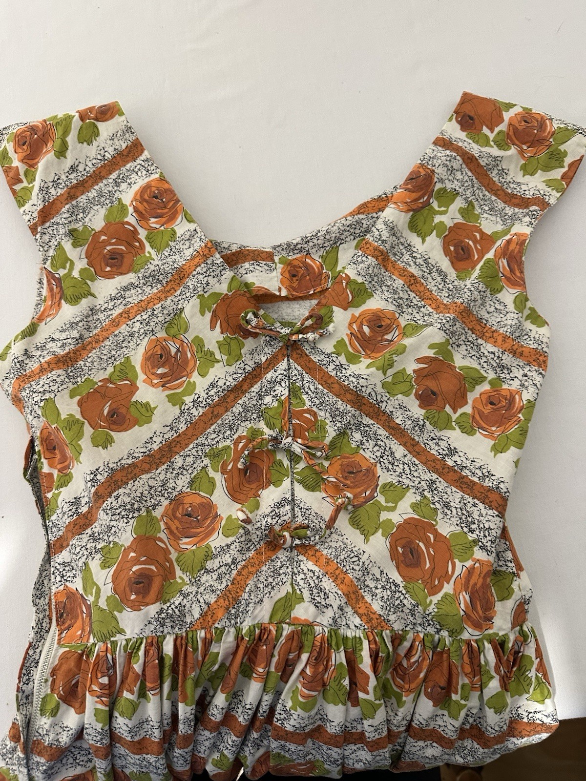Vtg 50s Handmade Cotton Floral Midi Dress Full Gathered Circle Skirt Rockabilly