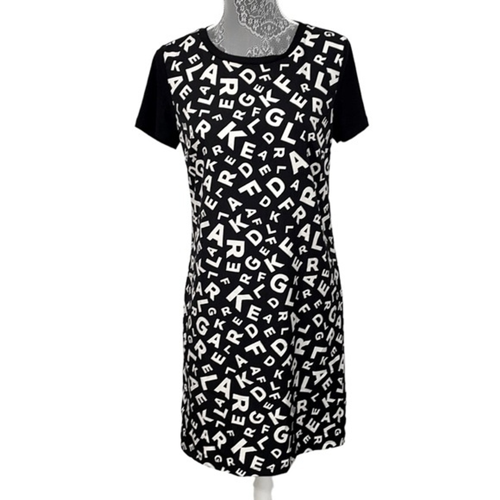 Karl Lagerfeld Paris Monogram Logo Dress Women’s Size Small. Black & White. EUC