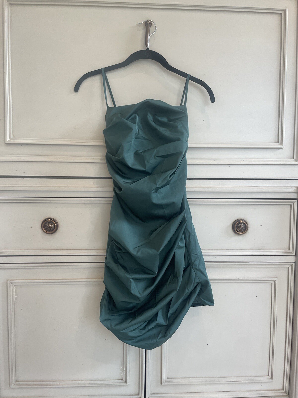 NWOT Amanda Uprichard Laconia Mini Dress In Cypress Green XS Flattering Ruching