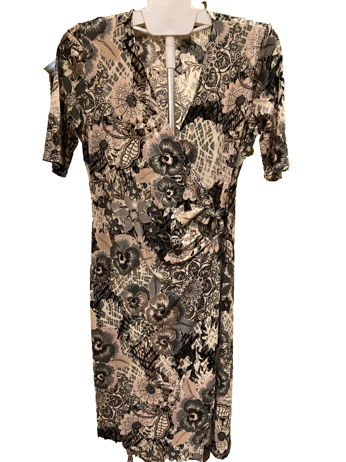 Glamour Faux Wrap Dress, SZ 6, Gathers to right ring, Stretch, Made in Egypt