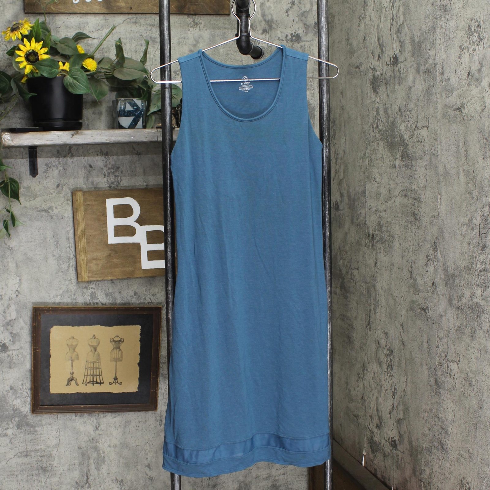 mPG Womens Knit Sleeveless Active Dress with Built In Bra Teal Blue S