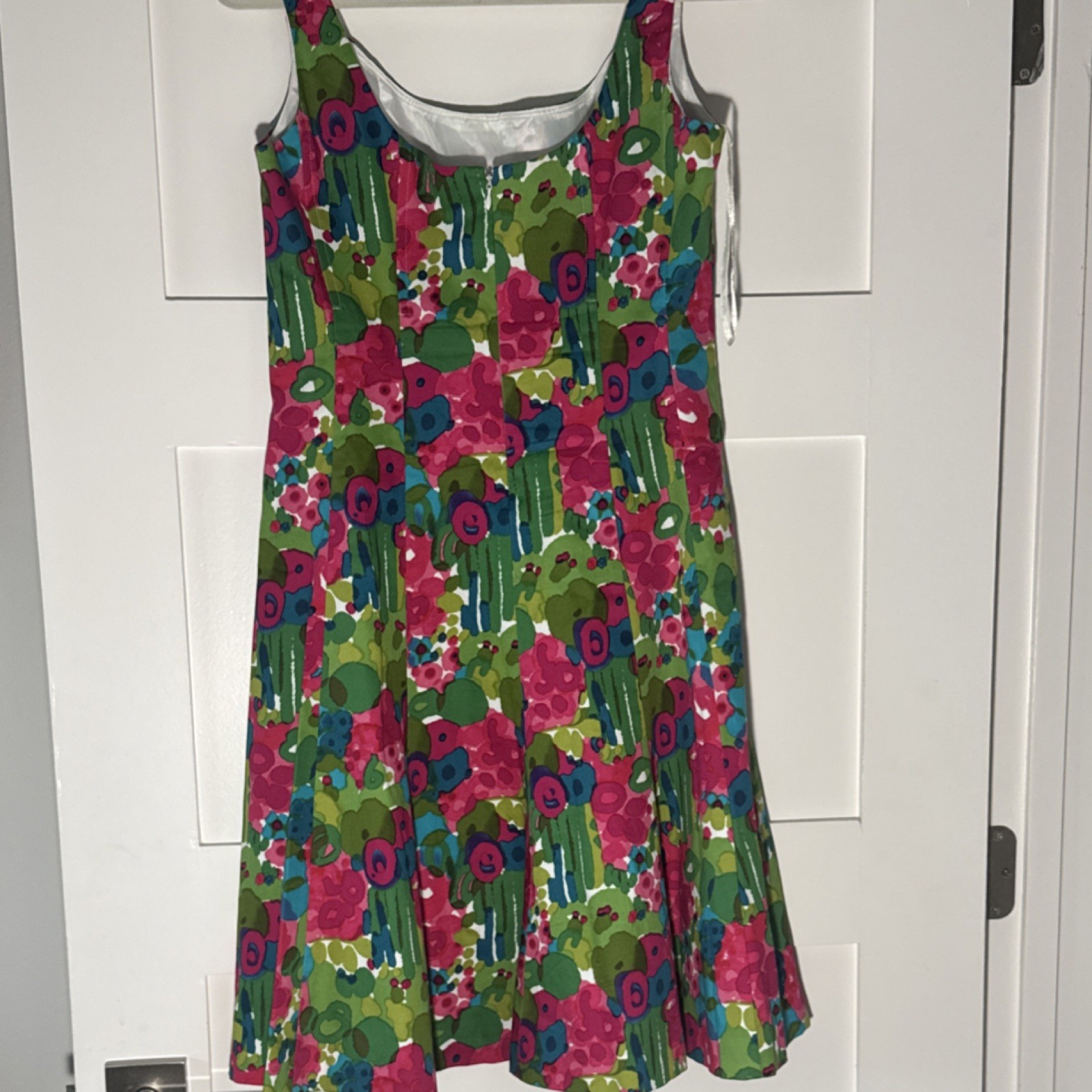 Sleeveless Floral Scoop Neck Sundress Green Pink Multicolor Short Casual Straps