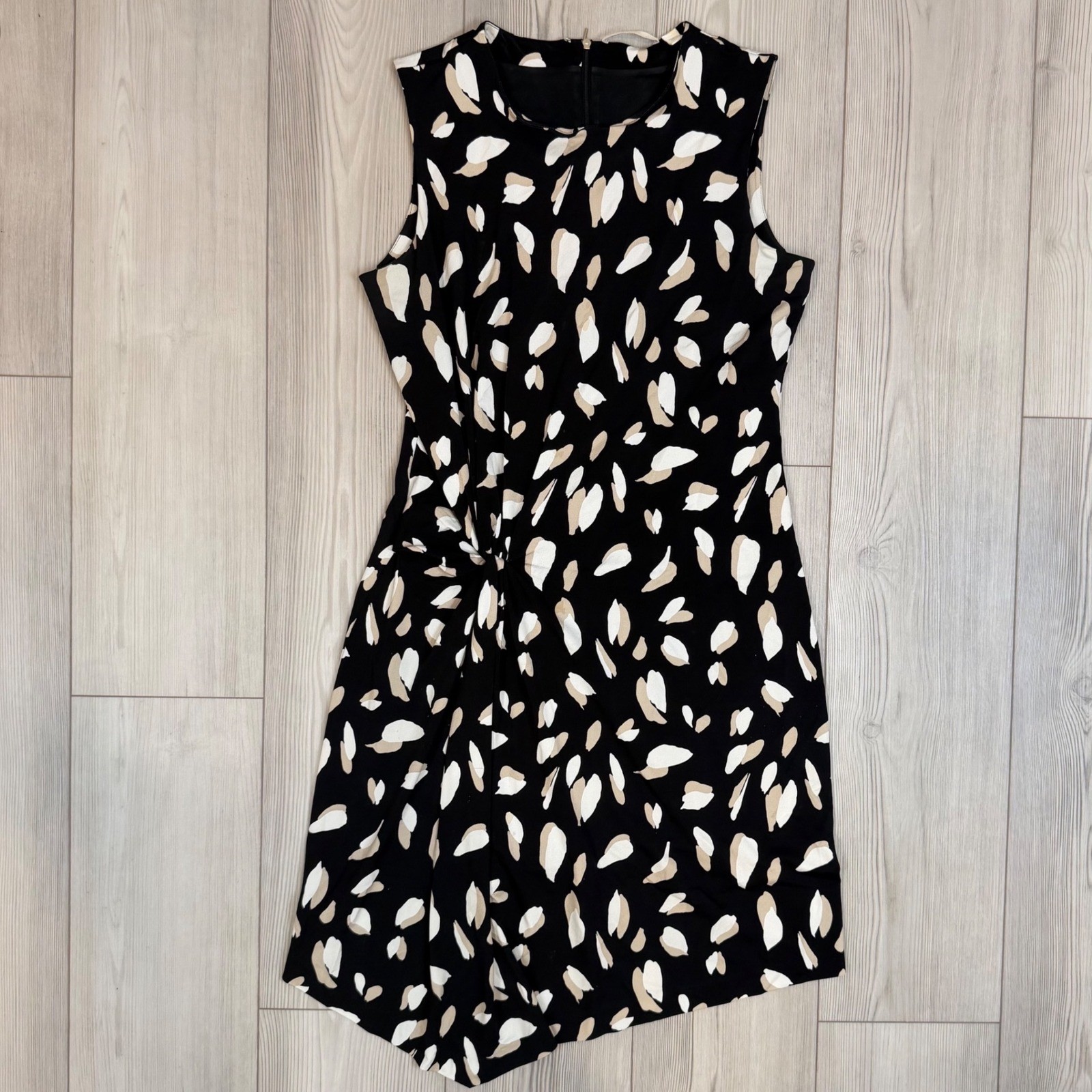 HUGO BOSS Womens Black Abstract Petal Print Asymmetrical Knot Sheath Dress M