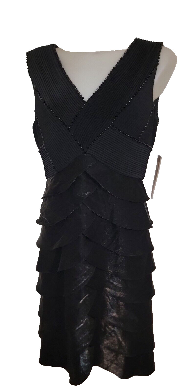 Womens Black Beaded Ruffle Layered Grunge Whimsigoth Cocktail Formal Dress Sz 8