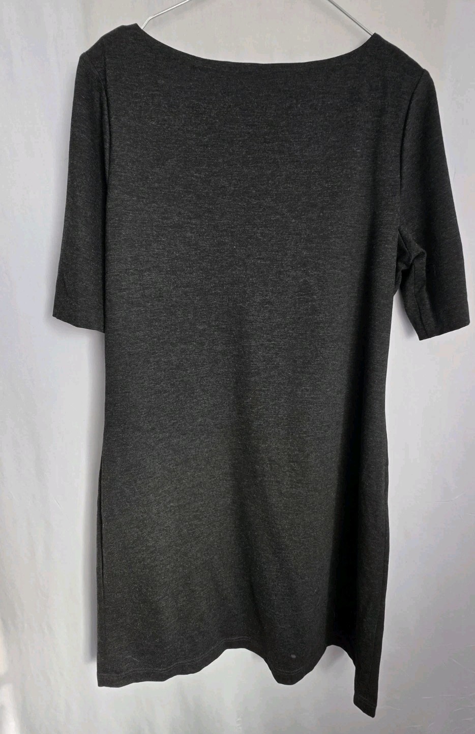 Lands End Dark Gray Sheath Dress Short Sleeve Boat Neck Bodycon Size 12 Classic