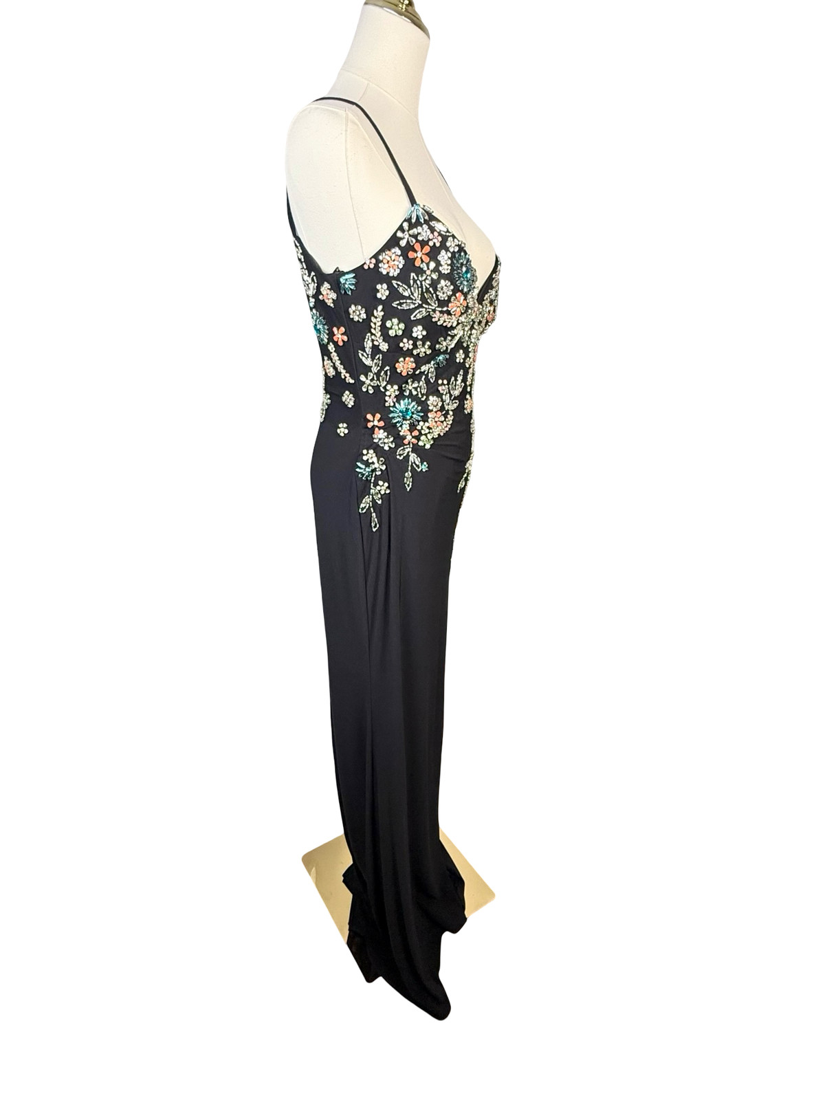Mac Duggal 42006 Black V-Neck Beaded Floral Cami Gown