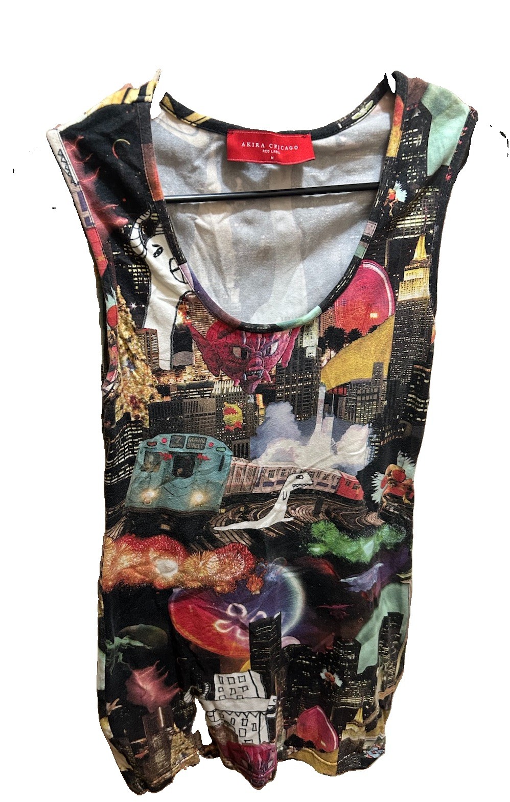 Akira Chicago Red Label Graphic Print Scoop Neck Dress, Multicolor, M Regular