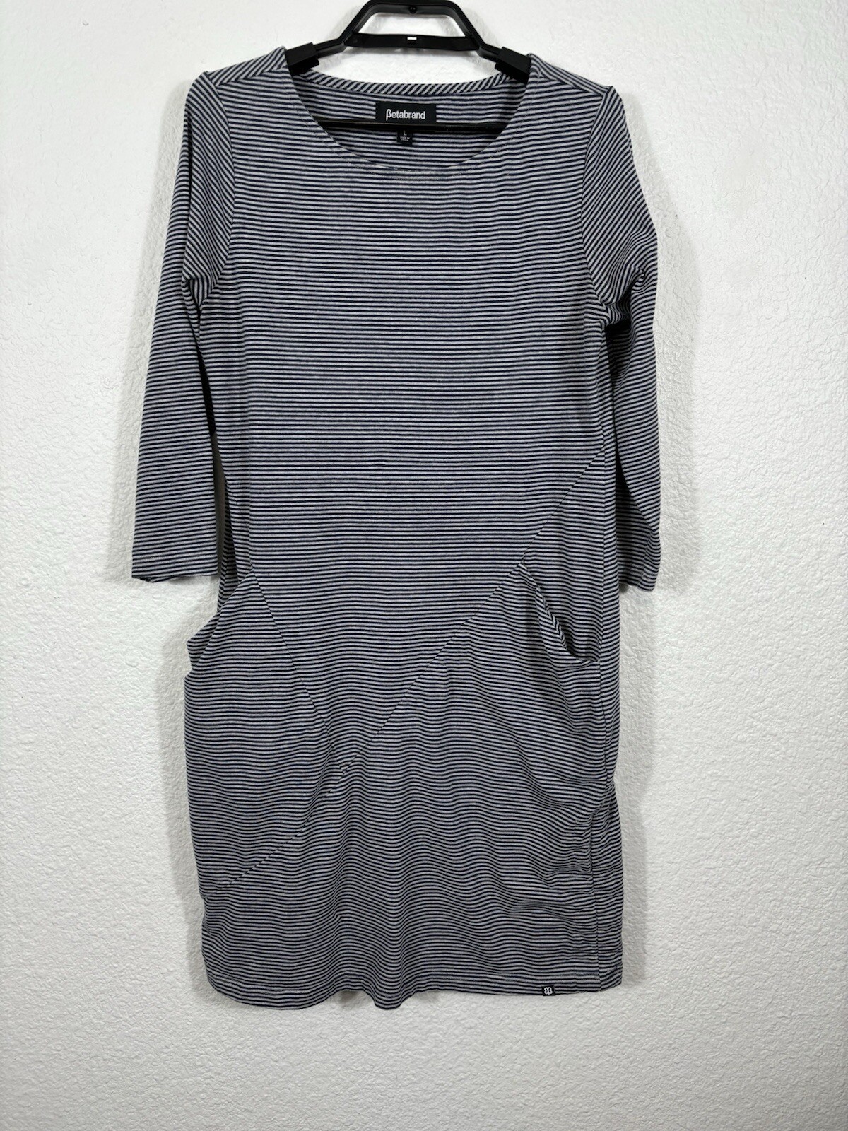 Betabrand Athletic Dress Size L Striped Ruched Sides Cotton Blend Pockets