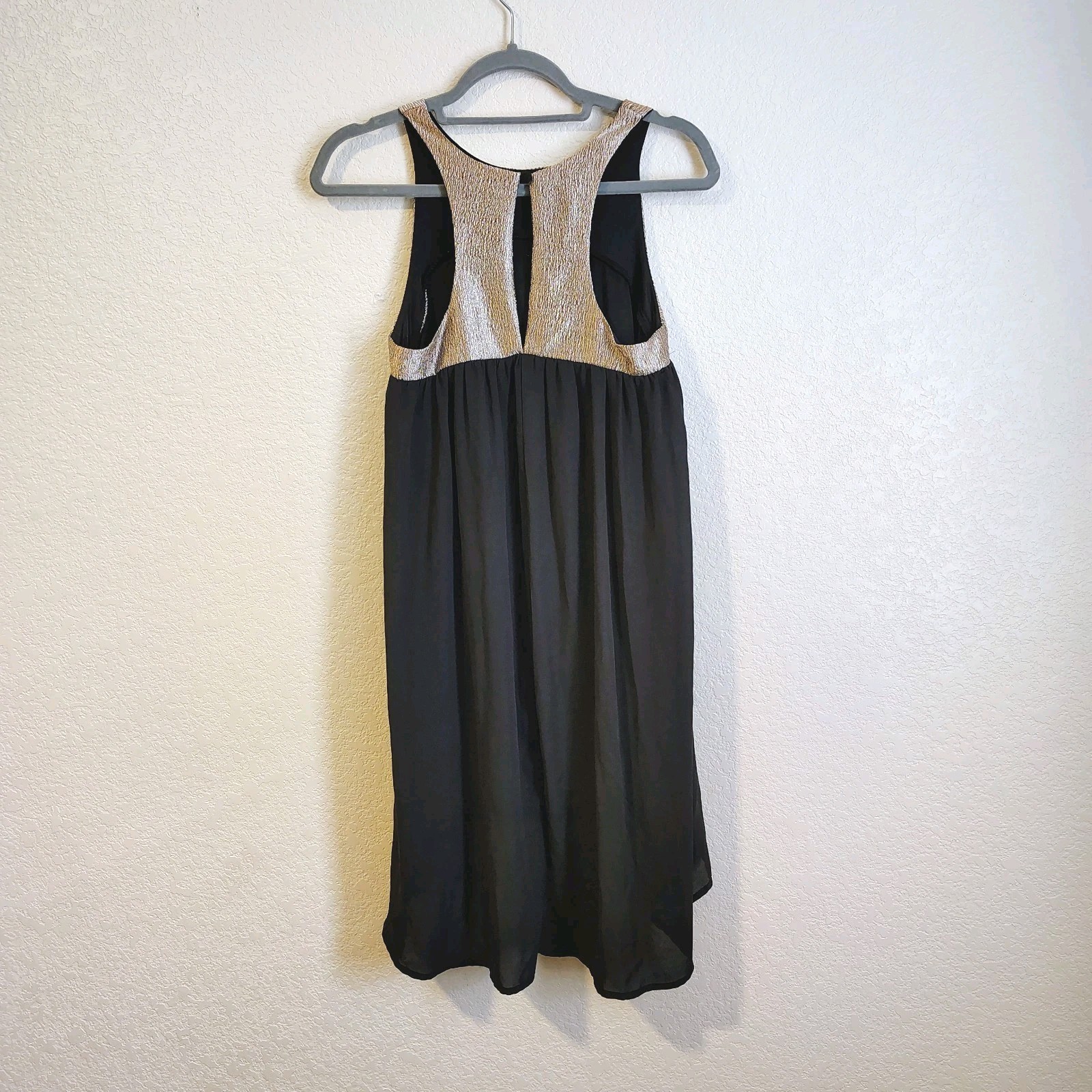 Needle & Thread Size Small Holiday Party Dress Black Gold Sheer Keyhole Hi Low