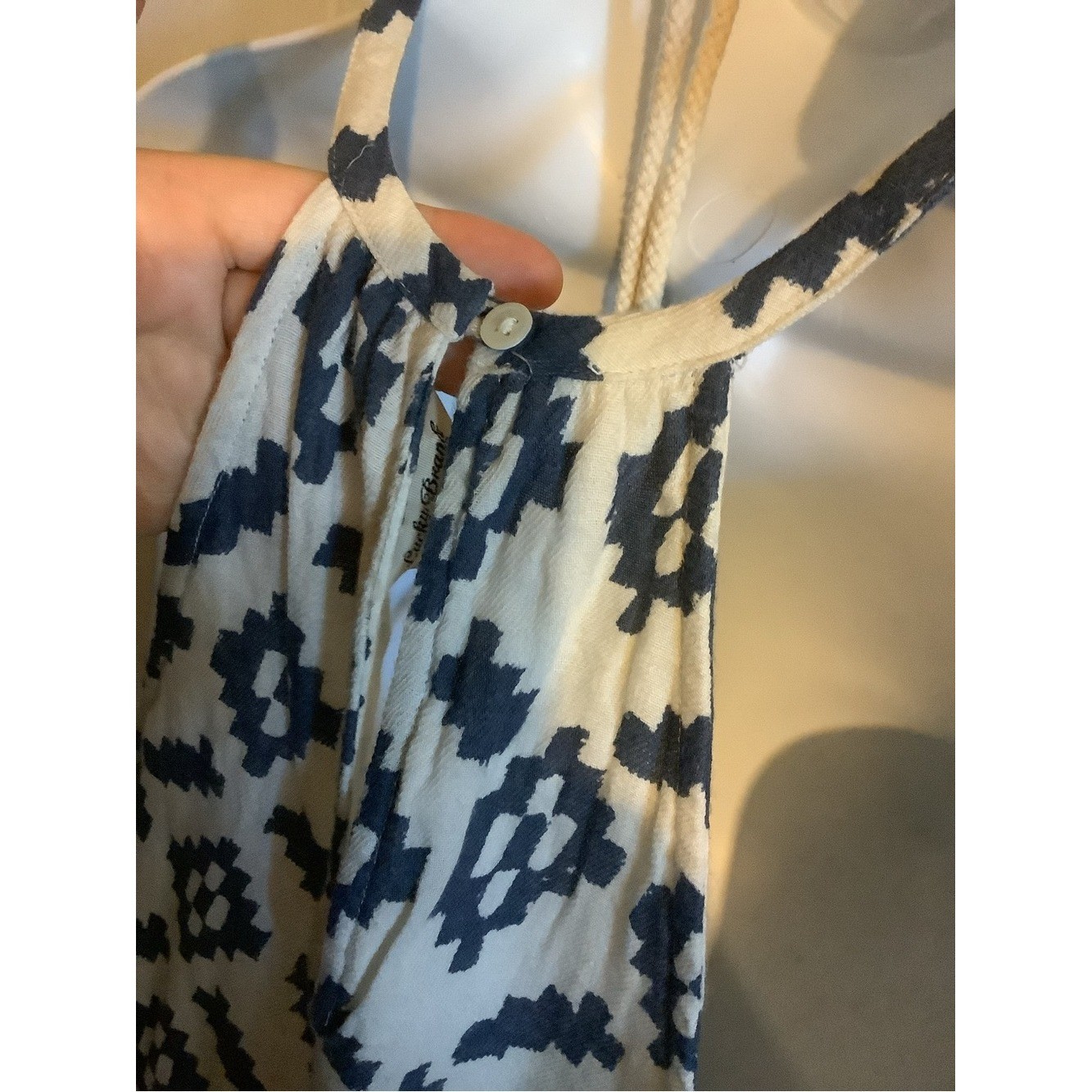 Lucky Brand Navy and Cream Geometric Halter Dress