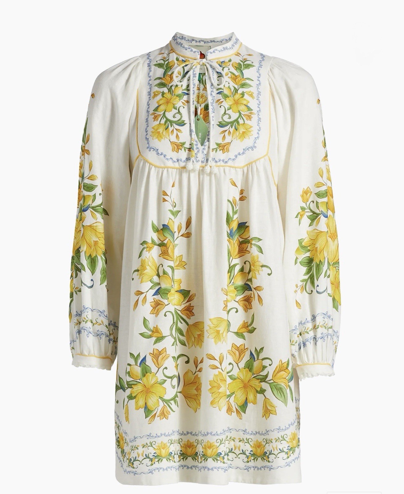 Sicily Floral Linen-Blend Minidress Crafted of A Light Linen Blend Size Small S