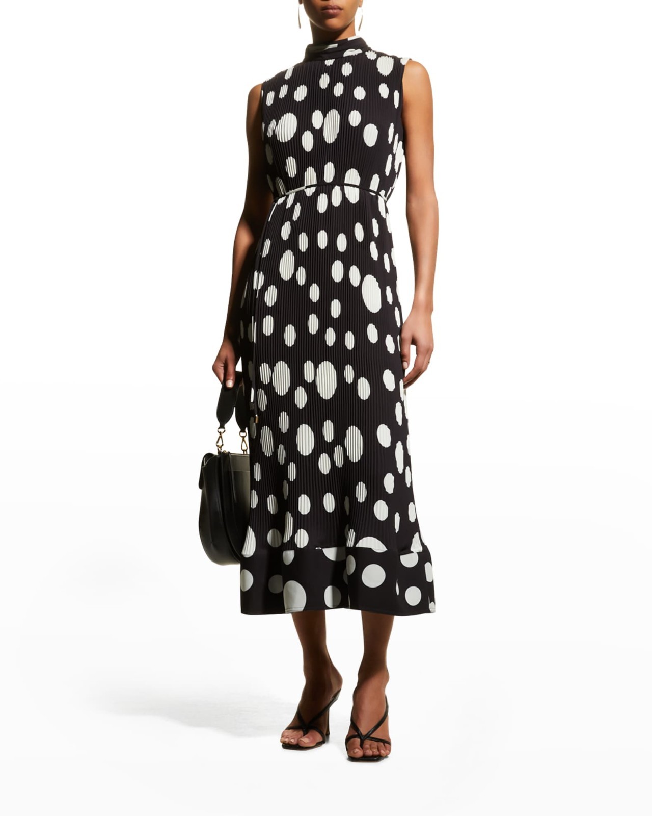 NWT $450 Milly Melina Sleeveless Belted Pleat Midi Dress Polka Dot 4