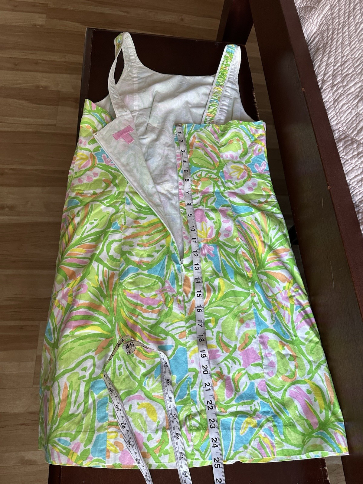 Green Pink Blue White Floral Sheath Dress Sleeveless Square Neck Lined Zip 8