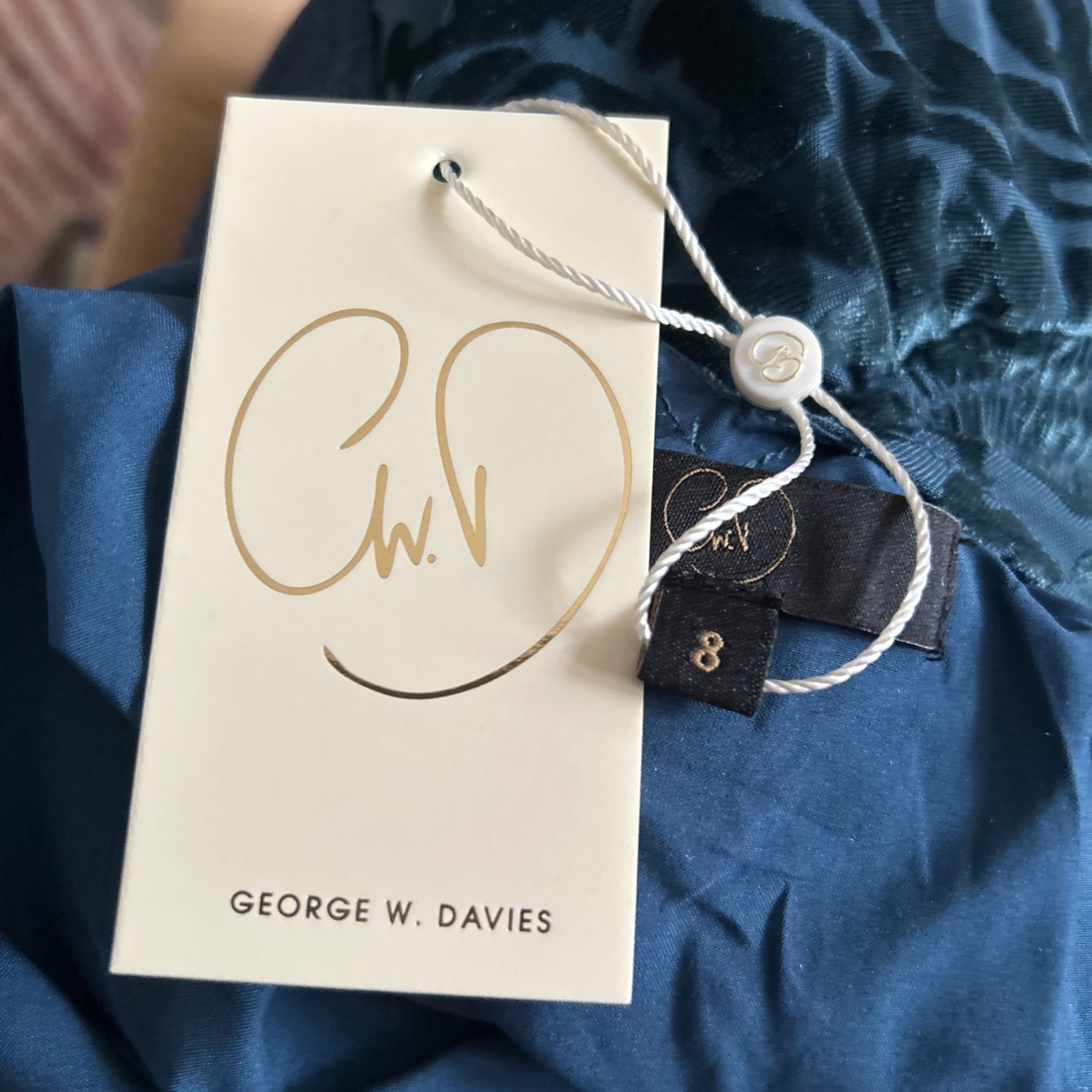 GWD Nadia Devore Velvet Teal Midi Dress by George W. Davies Size 8 (A2) RRP£64