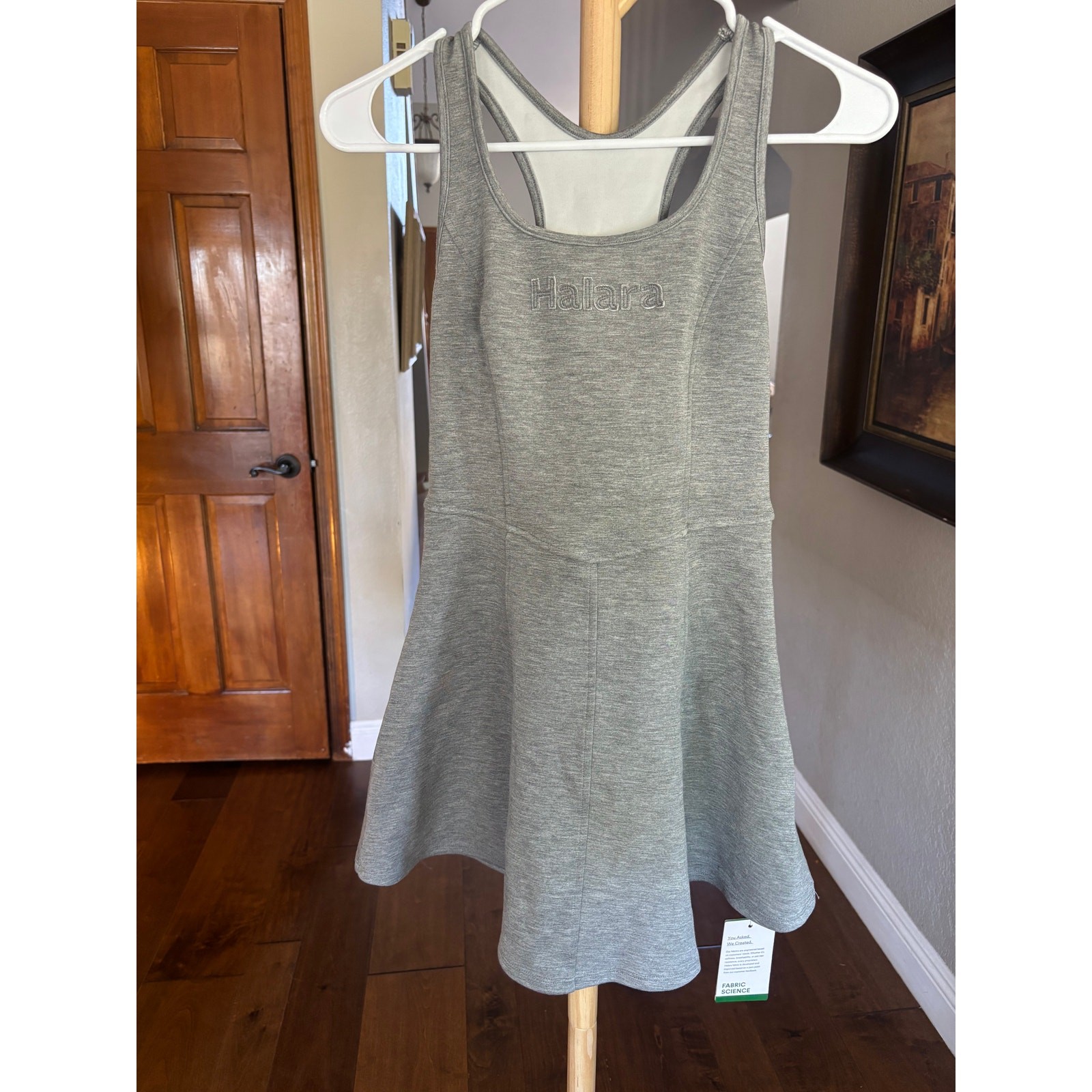 Halara Racerback Athletic Mini Dress Womens XS Heather Gray Built-In Bra NWT