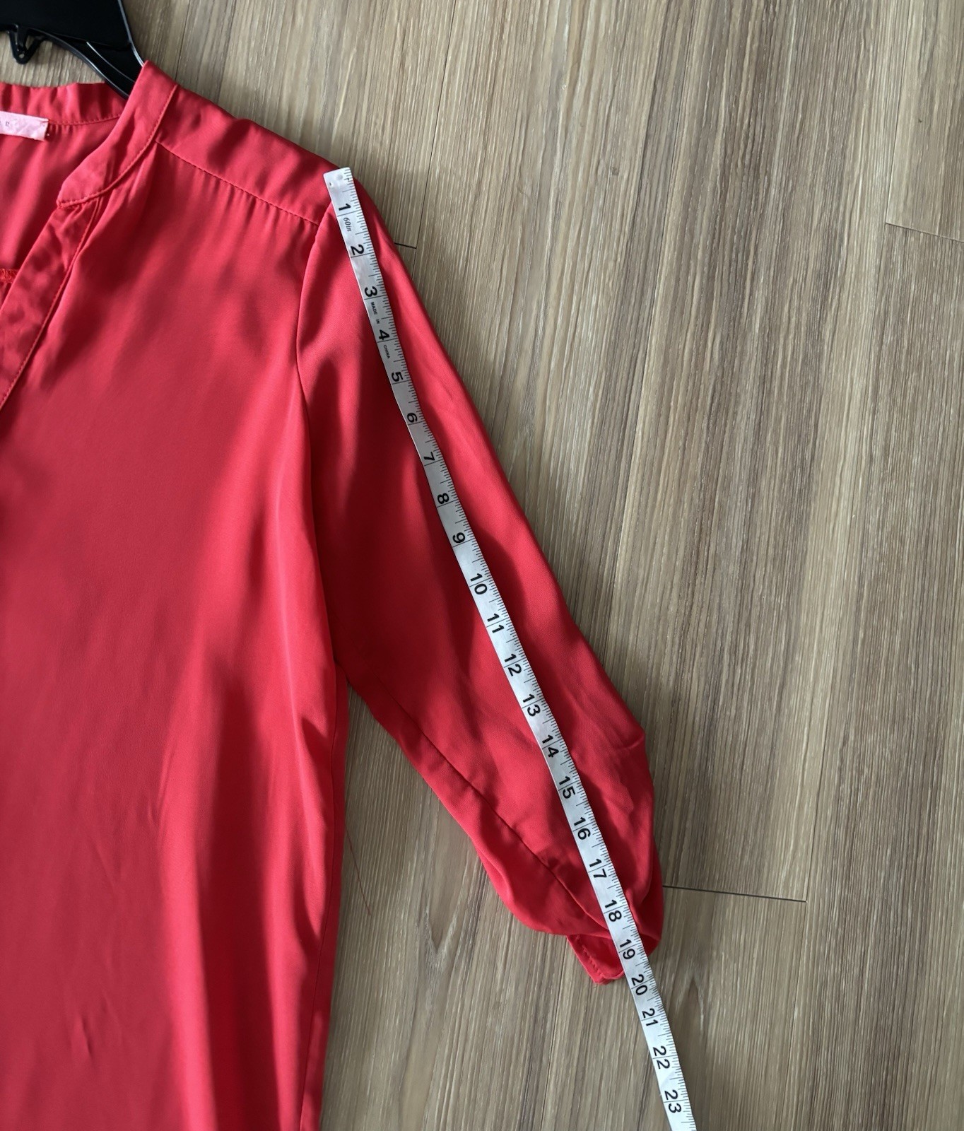 LUSH Dress Red V Neck Tunic Shift Button Roll Tab Women M Minimalist Classic USA