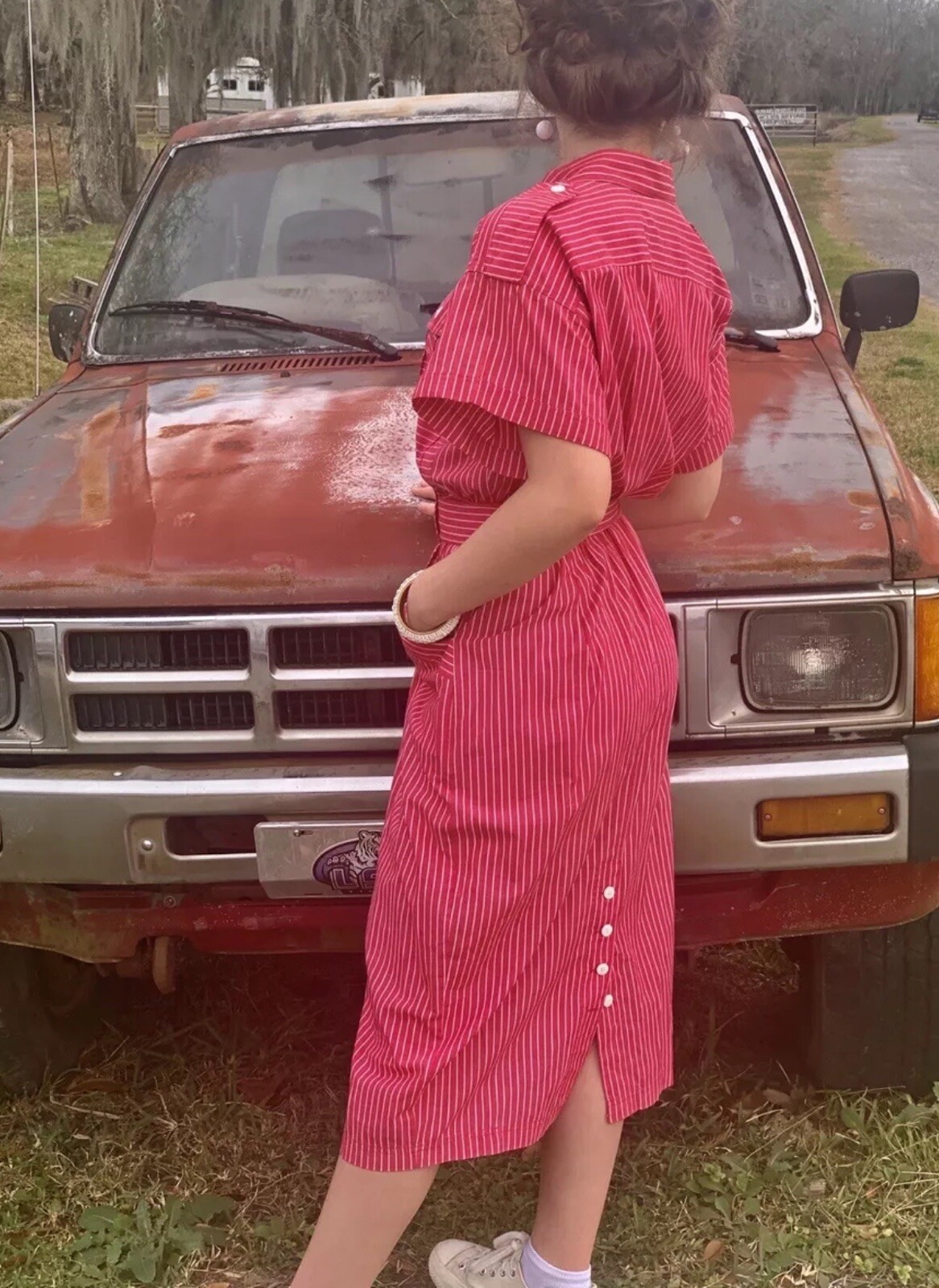 Vintage Spring Classic 80’s Basics Fit N Flare Hot Pink Dress Teal Skirt & Shirt