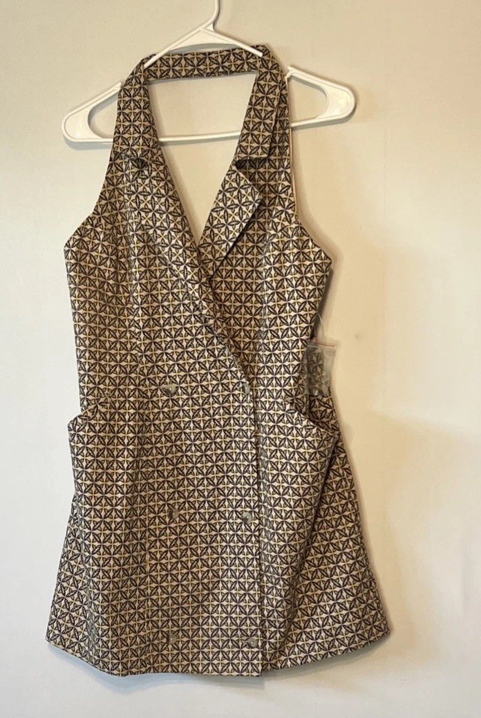 New WOT Free People Dress Geometric Graphics Wrap With Pockets Women’s Size L