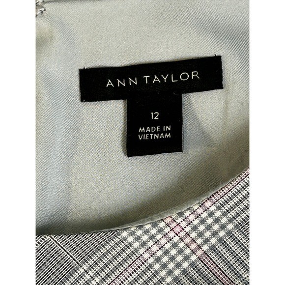 Ann Taylor Grey Plaid Faux Wrap Sheath Dress Sleeveless Professional Size 12