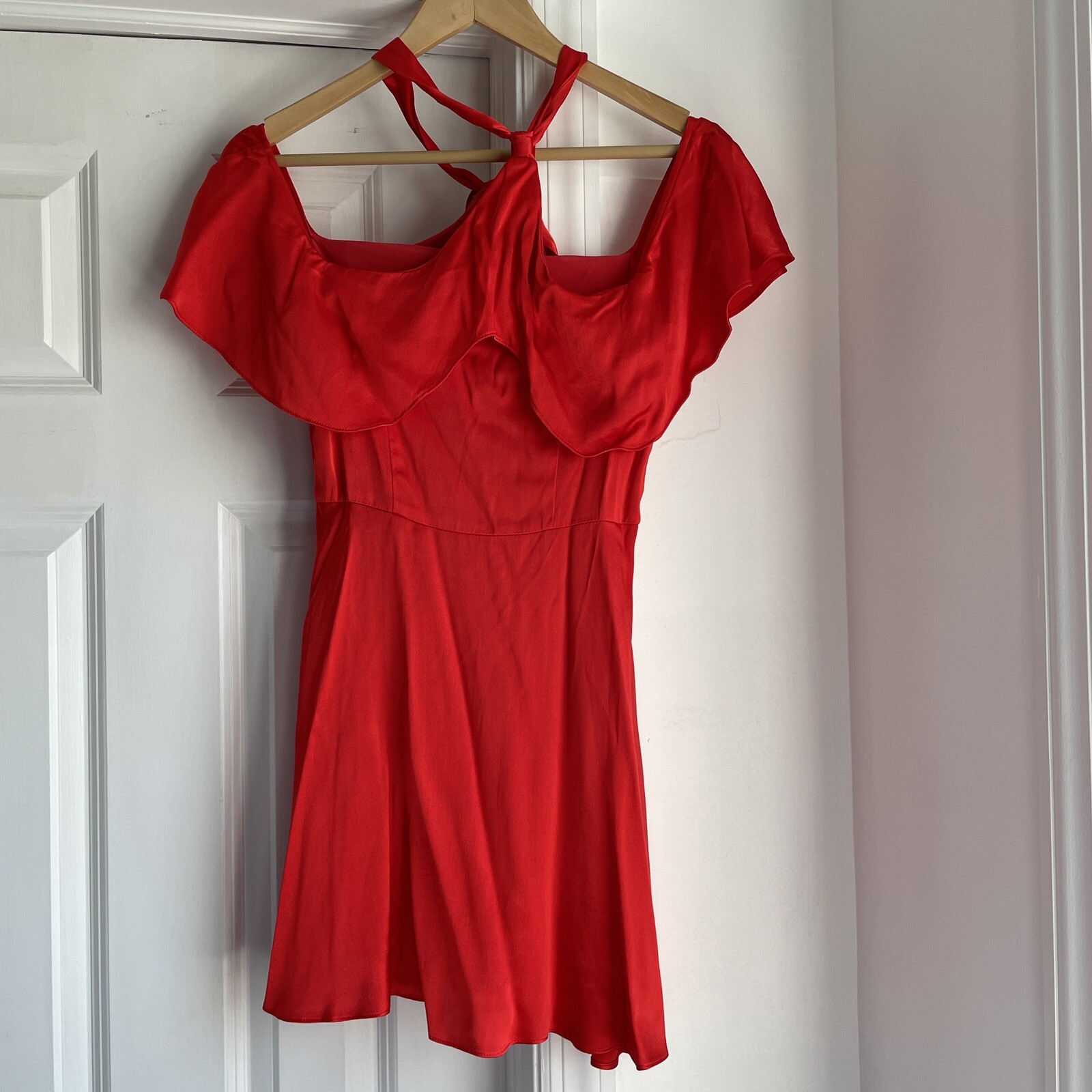 Privacy Please Bennette Halter Mini Dress With Ruffles in Grenadine Red sz XS
