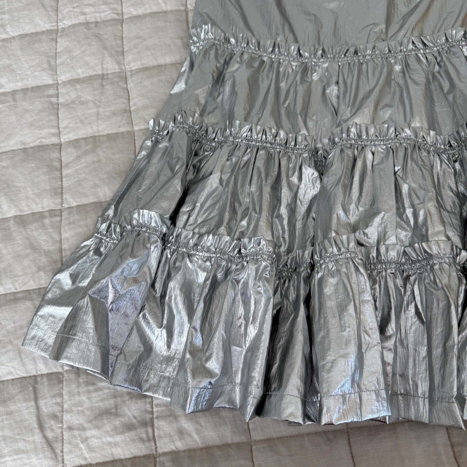 Teddy Fresh Silver Linings Prom Dress Metallic Foil Tiered Mini size Small