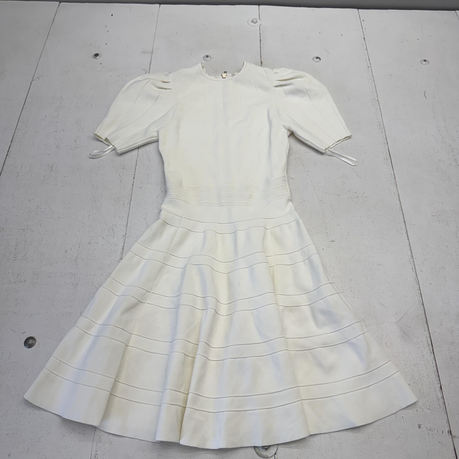 Ted Baker Dress Womens 0 White Puff Sleeve Fit & Flare Knit Party Short Skater