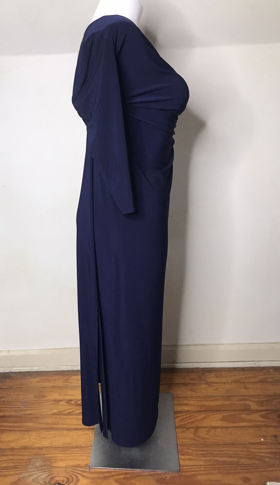 Laundry By Design Navy Blue 3/4 Sleeve Ruched Maxi Dress Size L