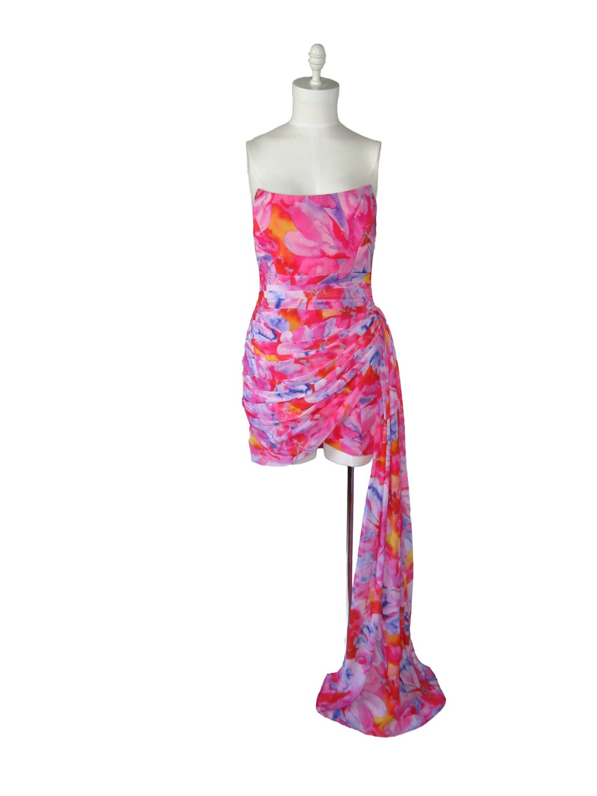 Sz M / US 6 Runaway The Label Stella Mini Dress Pink Watercolor Sunset Chiffon