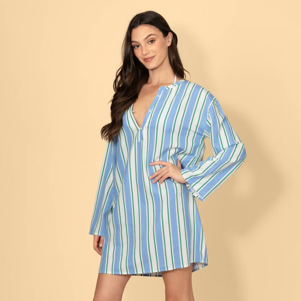 Solid & Striped Women Long Sleeve Linen Blend Mini Shift Dress –