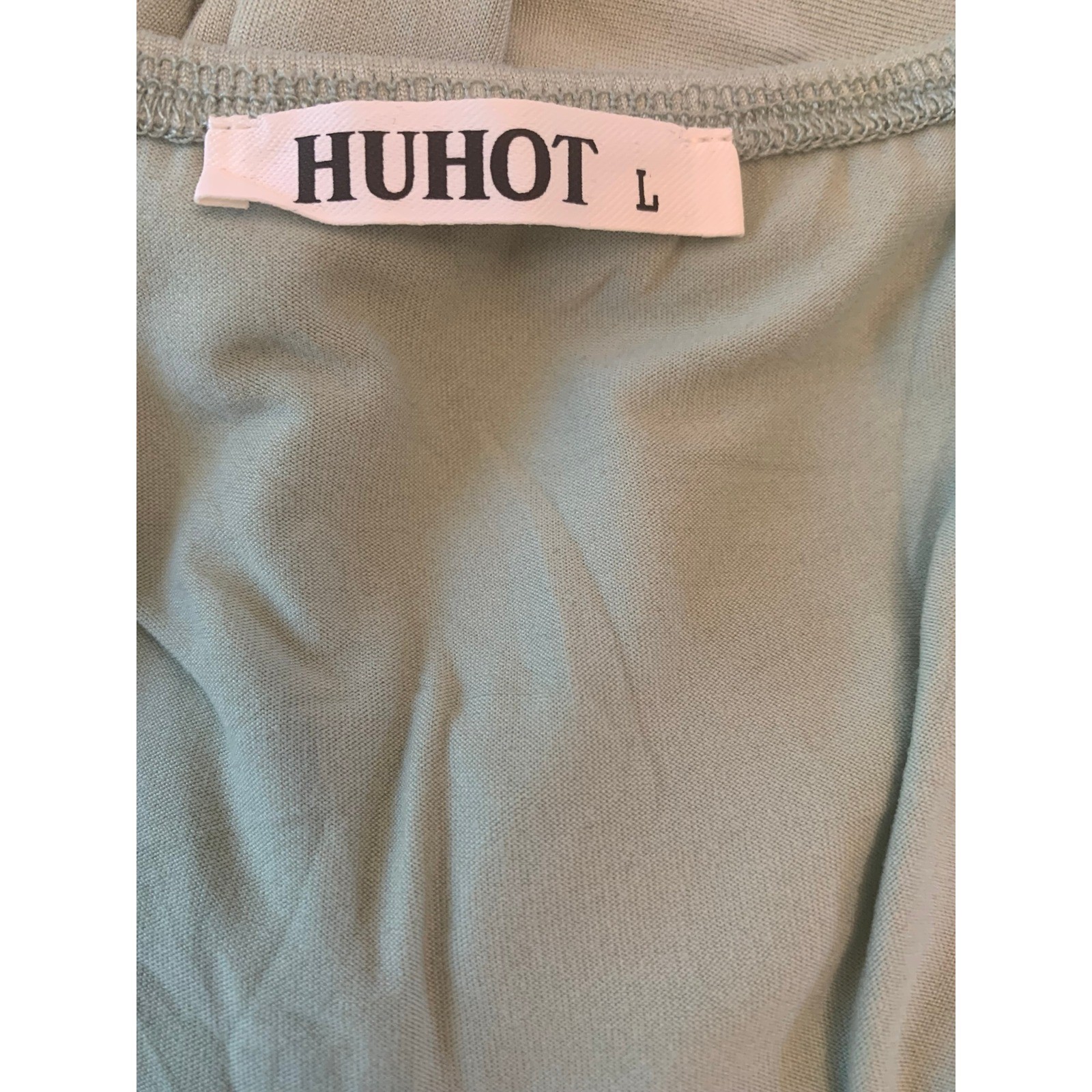 HUHOT Womens Sage Green Square Neck Sleeveless Mini Dress Pockets Large NWOT