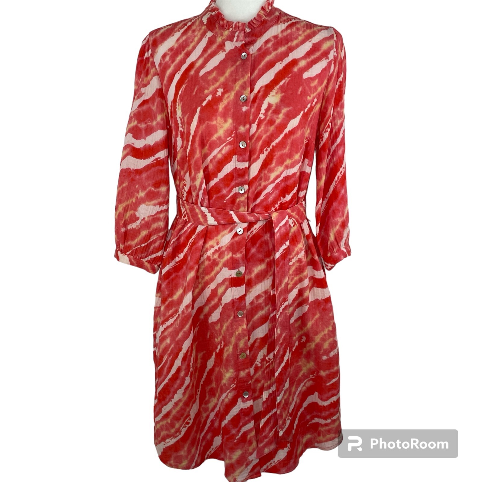 Soft Surroundings Shirt Dress Size M Tie Waist Coral Reef Wave 100% Cotton