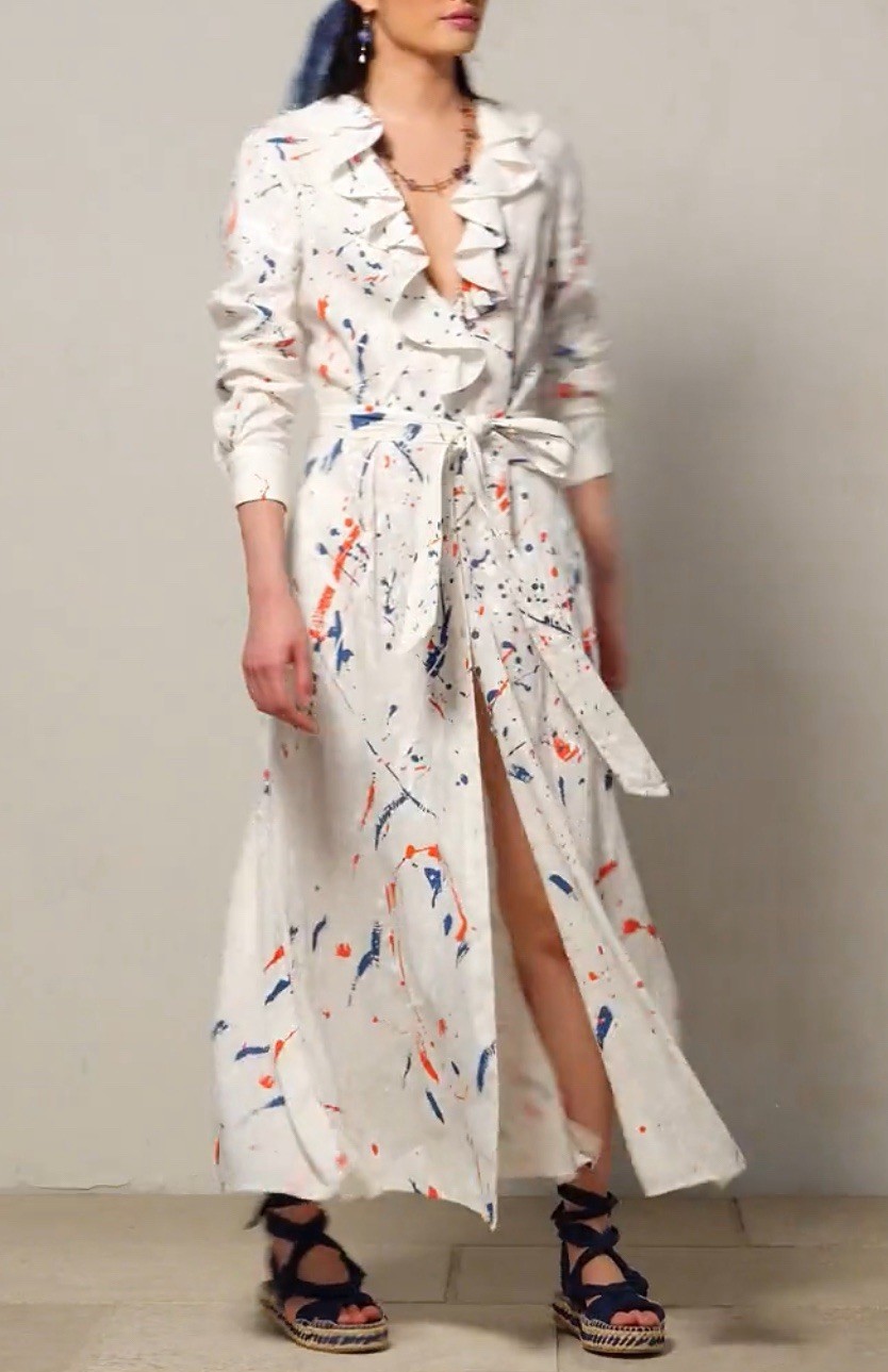 NWT $2790 RALPH LAUREN Collection Anakin Stretch Linen Paint Day Dress Sz 10