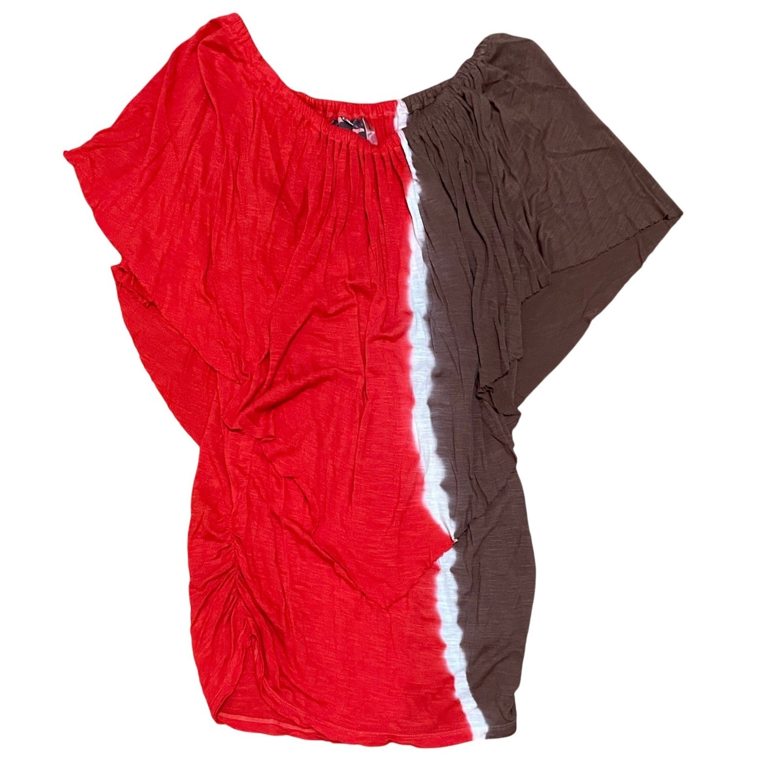 Young Fabulous & Broke Women’s Sm Red Brown Colorblock Ruched Tunic Mini Dress