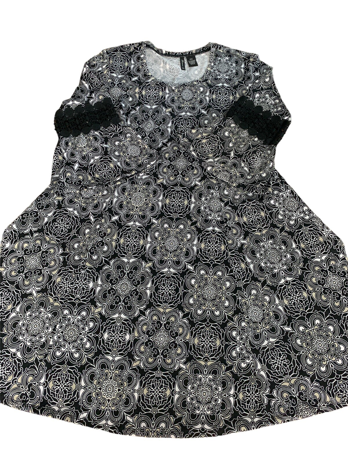New Directions Womens Scoop Neck Swing Dress Embroidered Bell Sleeve Size PXL