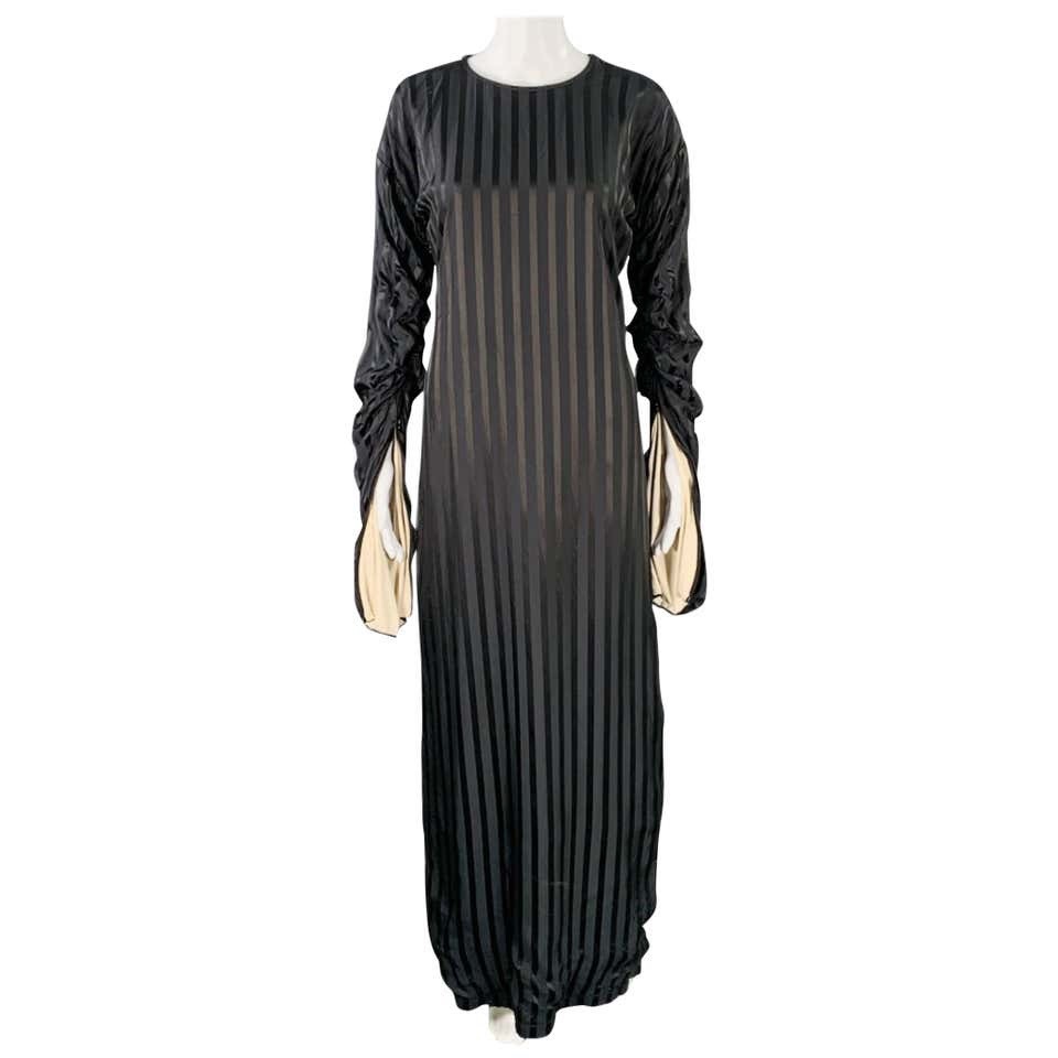 JEAN PAUL GAULTIER Size M Black Black Acetate Blend Stripe Long Sleeve Dress