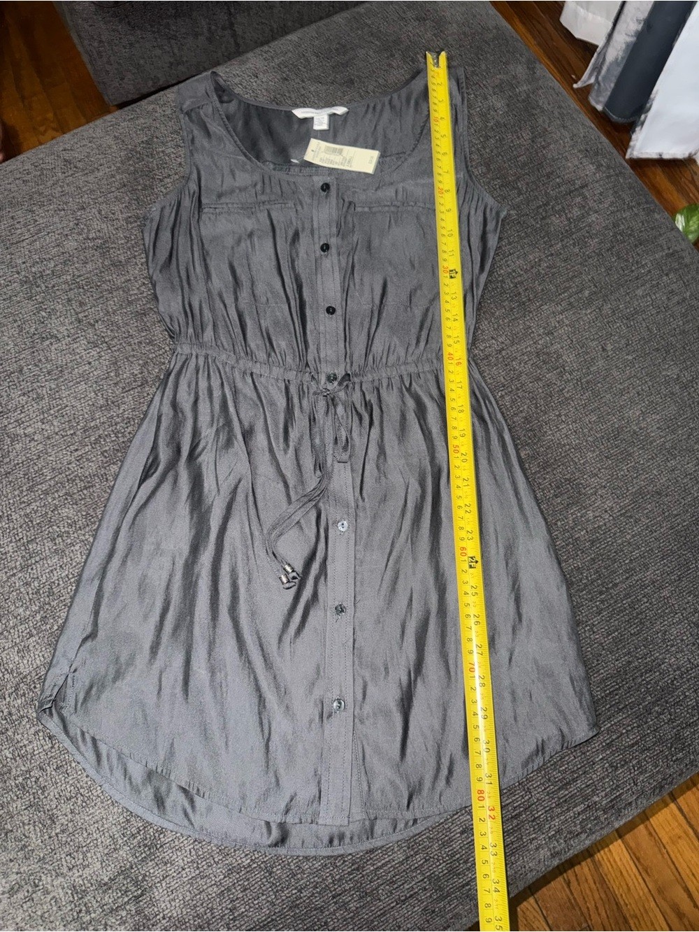 NWT American Eagle Charcoal Gray Sleeveless Button Front Shirt Dress XS