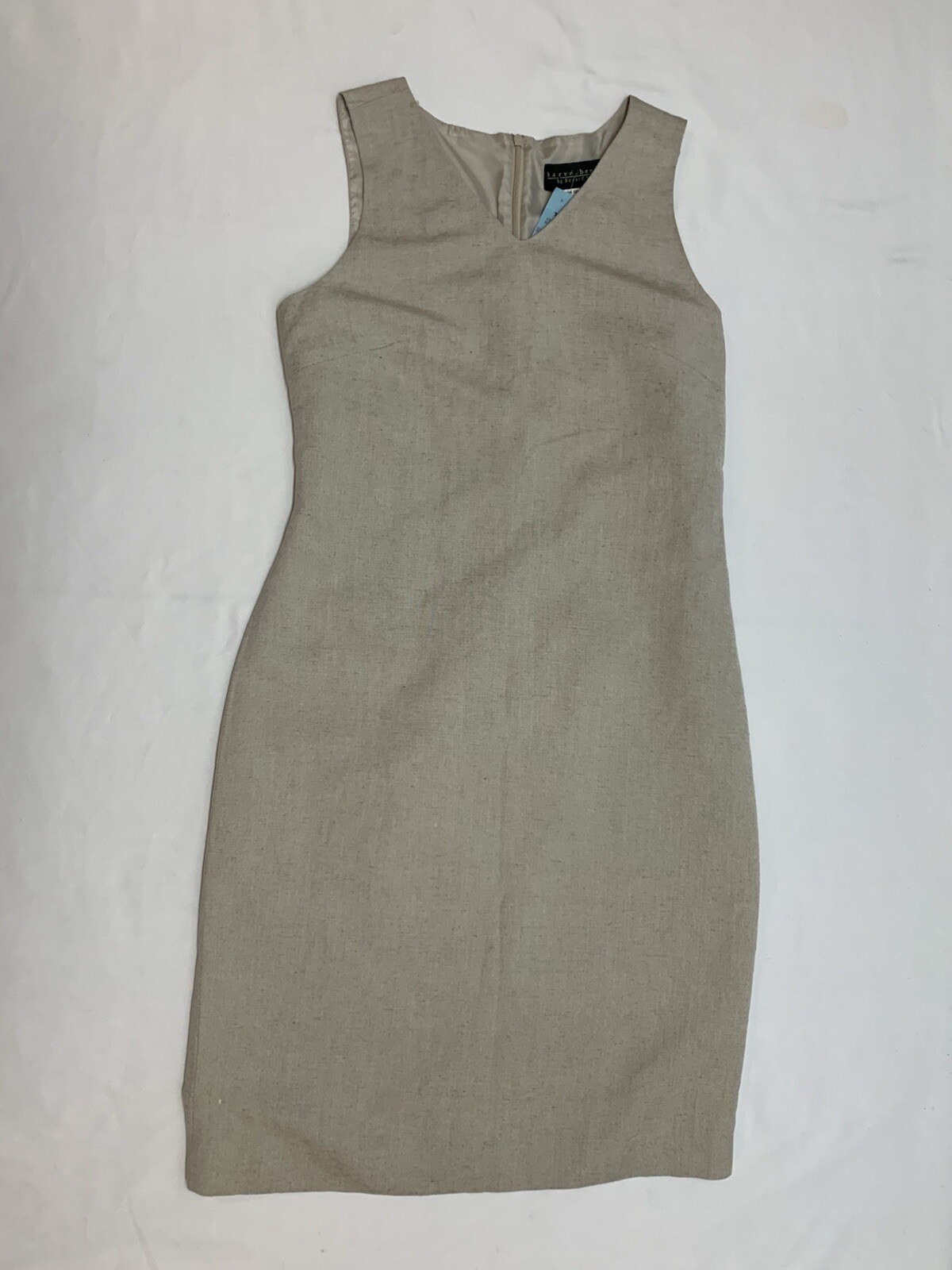 NWT Harve Benard Holtzman Beige Sleeveless Lined Linen Blend Mid Dress Women’s 4