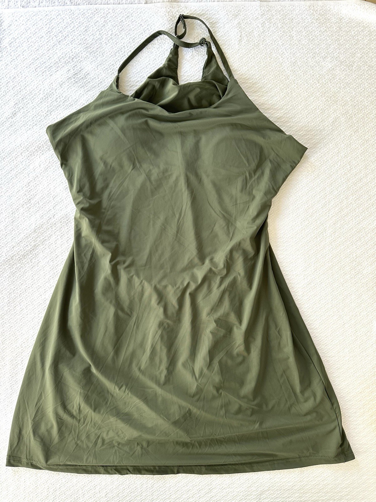 Athletic Tank Dress Cupped Shelf Bra & Shorts Women’s M Olive Green Yoga Workout