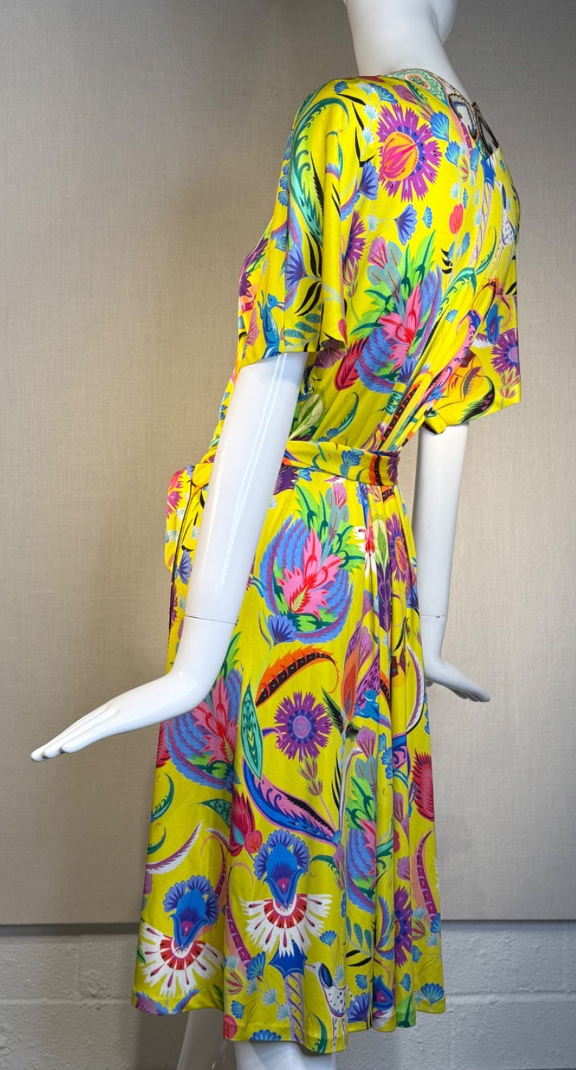 ETRO Milano SILK JERSEY Yellow Print Wrap Dress SIZE IT46 US10 , S/S 2018 NWOT
