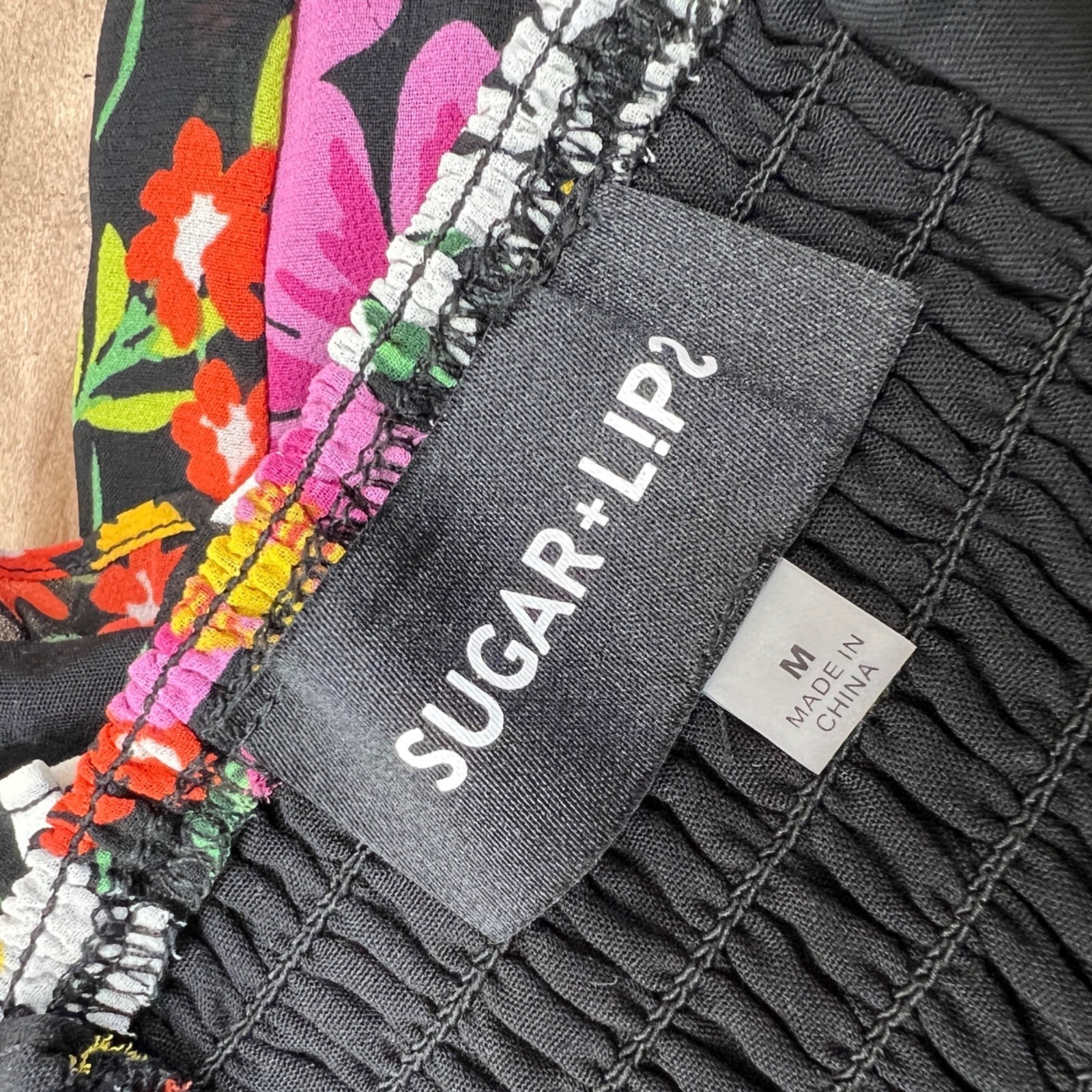 Sugarlips Lupita Floral Tie Strap Ruffle Mini Dress Black Multicolor Size Medium