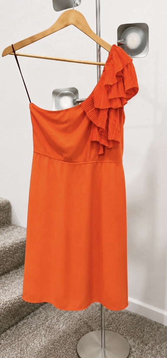 M.M Couture by Miss Me Orangey red One Shoulder Pleated Ruffle A-Line Dress M
