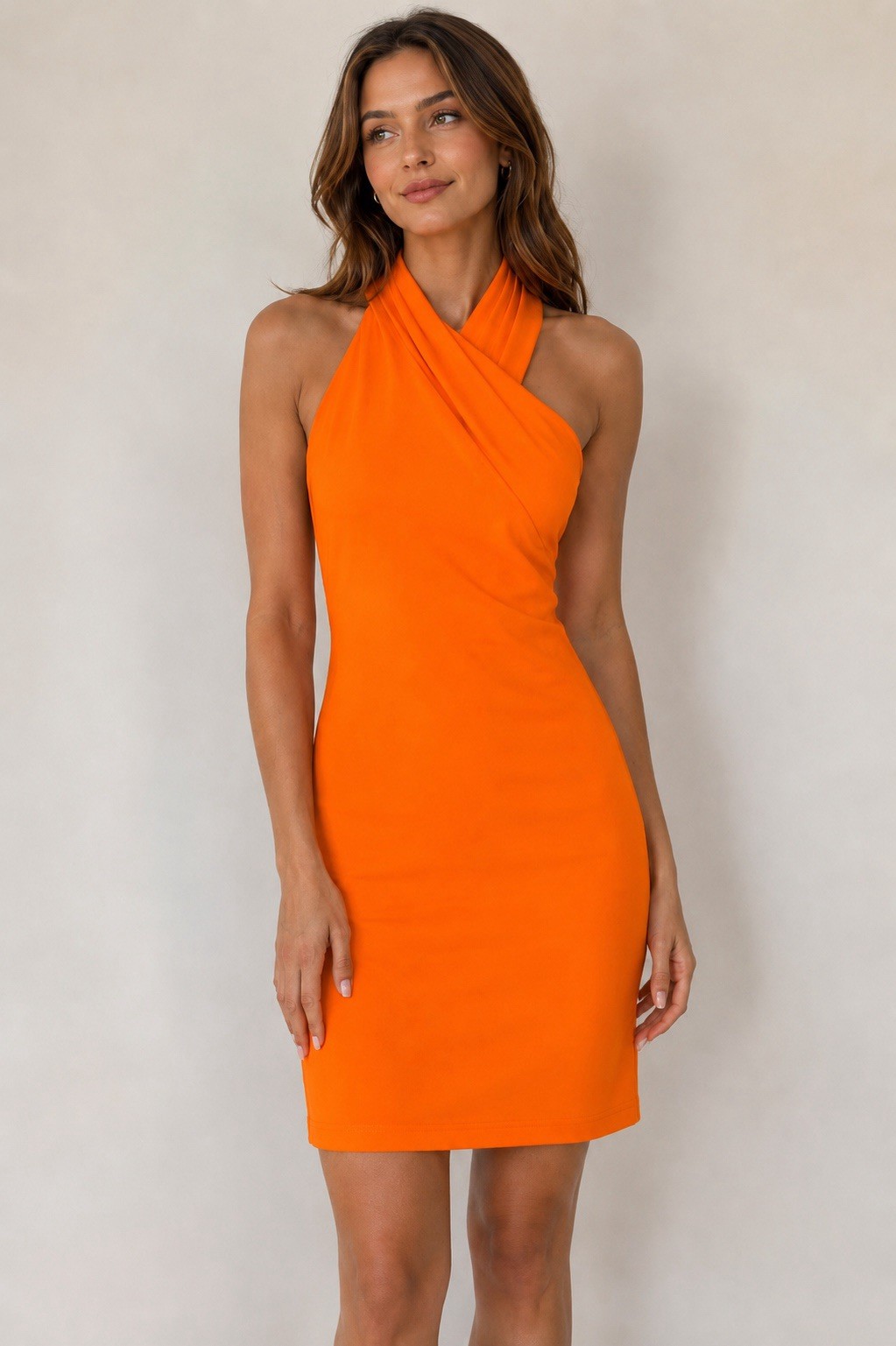 NWT- RACHEL Rachel Roy Harland Short Halter Sheath Dress Orange Tangerine Small