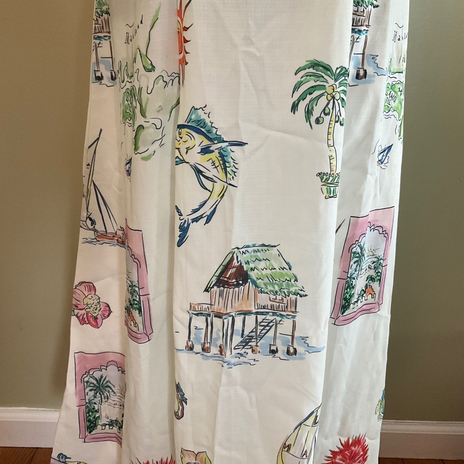 NWOT Tropical Print Puff Sleeve Maxi Dress Summer Resort Wear Boho Vintage Sz M