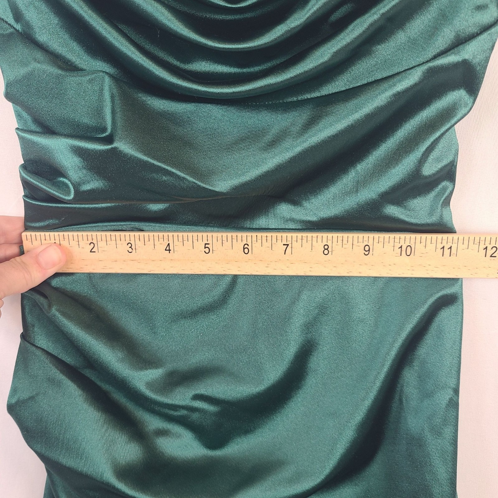 NEW B Darlin Green Satin Ruched Maxi Dress Spaghetti Straps Lace-Up Back Sz 5/6