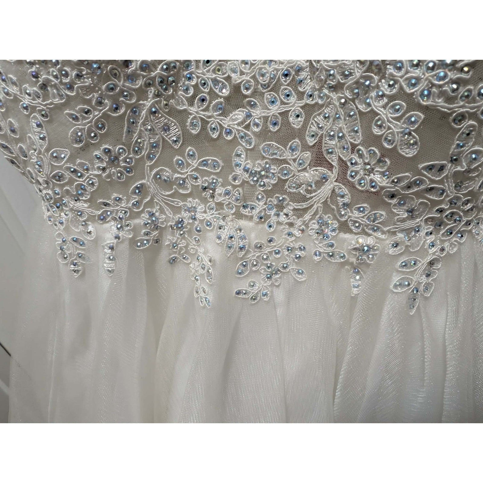 Dancing Queen Short Prom Hoco Formal Dress White Blue Iridescent Rhinestones M