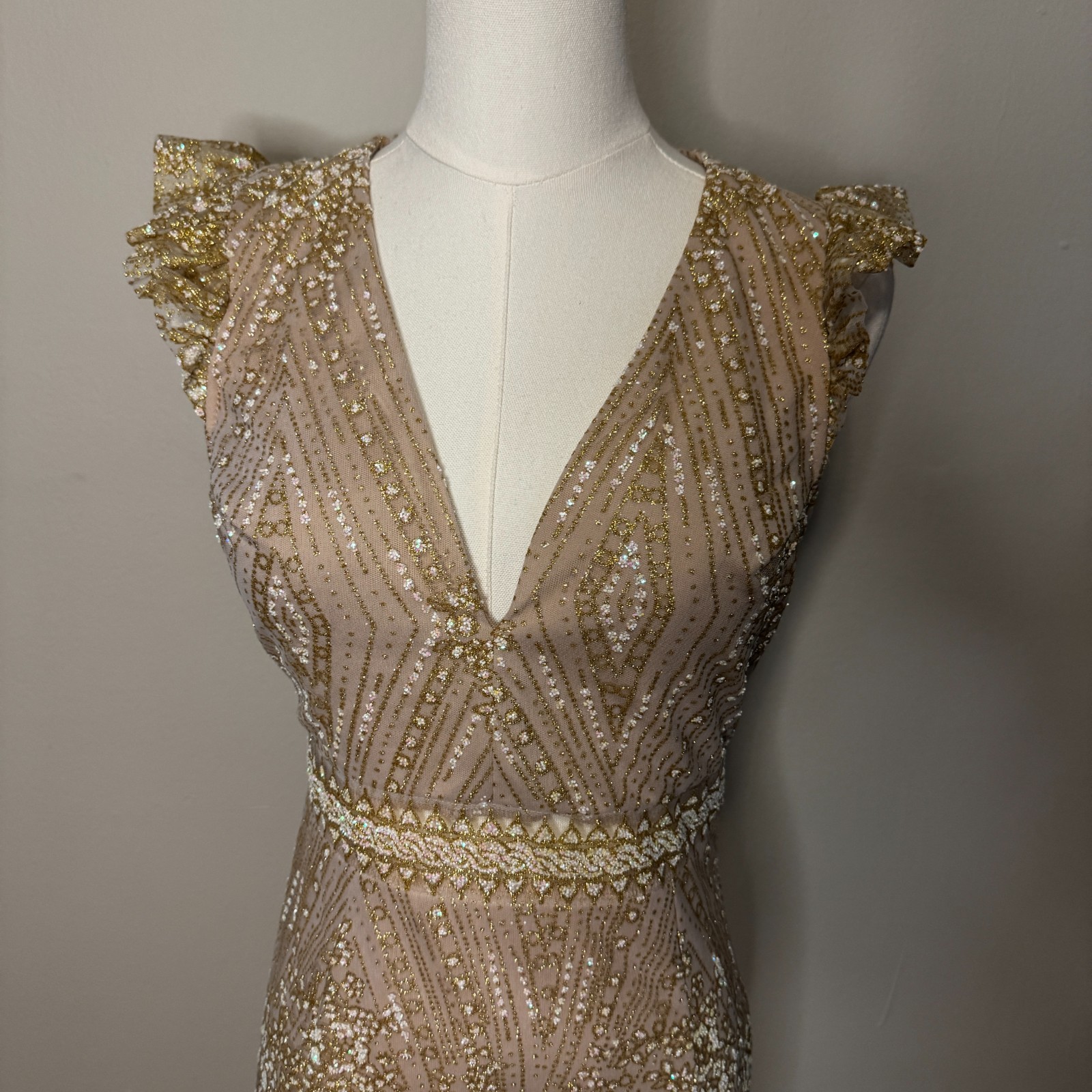 HELLO MOLLY 4 NWOT Glitter Match Me Champagne Open Back Mini Cocktail Dress